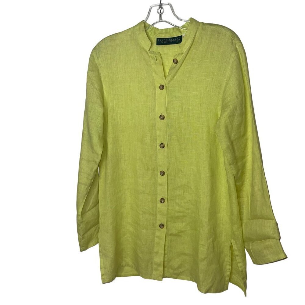 Harve Bernard Vintage Womens Shirt Size S Yellow Button Up Long Sleeve Side Slit